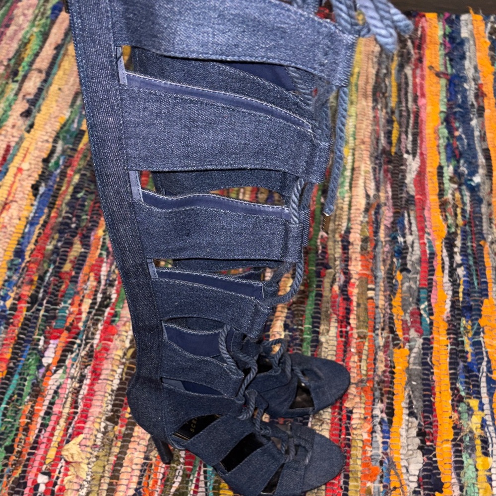 🍒NWOB Denim Lace-Up Gladiator Heeled Sandals🍒